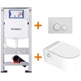 Toiletset Glans wit Bidet met Easy Clean + Geberit UP320 inbouwreservoir