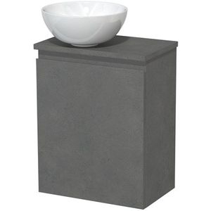 Toiletmeubel met waskom | 41 cm Donkergrijs beton Greeploos front Hoogglans wit Keramiek waskom Donkergrijs beton blad