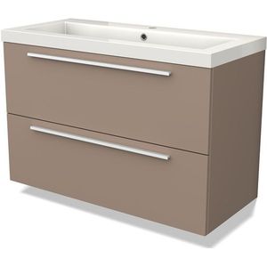 Modulo Badkamermeubel met wastafel | 100 cm Taupe Vlak front Mineraalmarmer 2 lades onder elkaar