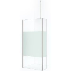 Diamond Inloopdouche | 90 cm Rvs Helder met matte strook Vaste wand met zijwand