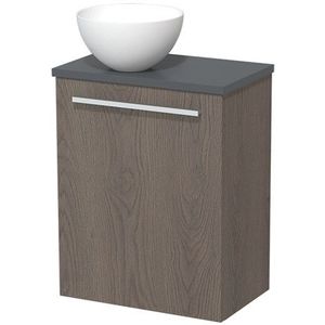Toiletmeubel met waskom | 41 cm Donkerbruin eiken Vlak front Mat wit Solid surface waskom Donkergrijs blad
