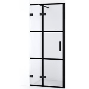 Diamond Douchedeur | 80 cm Mat zwart Helder met 4 zwarte strepen Draaideur