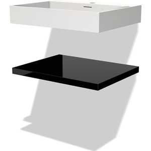 Modulo Badkamermeubel met wastafel | 60 cm Hoogglans zwart front Solid surface Wastafel met blad