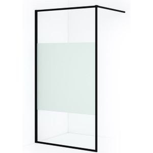 Diamond Inloopdouche | 90 cm Mat zwart Helder met matte strook Vaste wand
