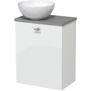 Toiletmeubel met waskom | 41 cm Hoogglans wit Lamel front Hoogglans wit Keramiek waskom Lichtgrijs beton blad