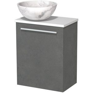 Toiletmeubel met waskom | 41 cm Donkergrijs beton Vlak front Wit marmer Natuursteen waskom Mat wit blad