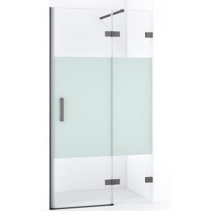 Diamond Douchedeur | 90 cm Zwart metaal Helder met matte strook Draaideur