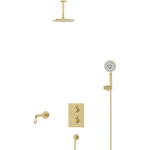 Radius Inbouw Badkraan met regendouche | Lichtgoud | Thermostatisch