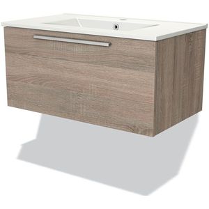 Modulo Badkamermeubel met wastafel | 80 cm Eiken Vlak front Keramiek 1 lade
