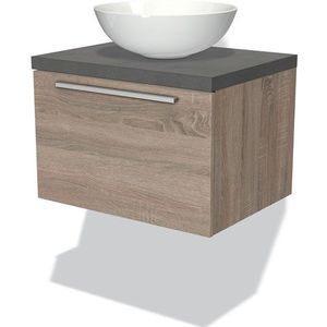 Modulo Plato Badkamermeubel voor waskom | 60 cm Eiken Vlak front Donkergrijs beton blad 1 lade