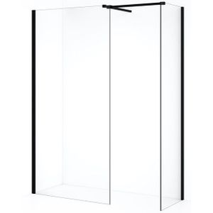Diamond Inloopdouche | 90x50 cm Mat zwart Helder glas 2 vaste wanden