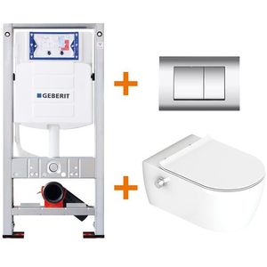 Toiletset Glans wit Bidet met Easy Clean + Geberit UP320 inbouwreservoir