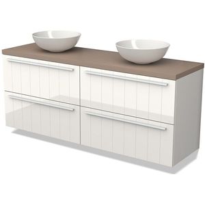 Modulo Plato Badkamermeubel voor waskom | 160 cm Hoogglans wit Lamel front Taupe blad 4 lades