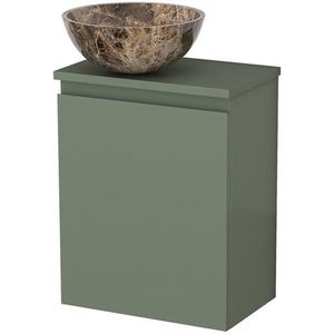 Toiletmeubel met waskom | 41 cm Saliegroen Greeploos front Dark emperador Natuursteen waskom Saliegroen blad