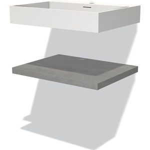 Modulo Badkamermeubel met wastafel | 60 cm Lichtgrijs beton front Solid surface Wastafel met blad