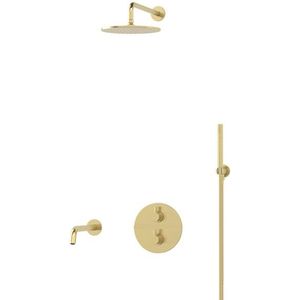 Radius Inbouw Badkraan met regendouche | Lichtgoud | Thermostatisch