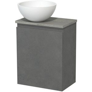 Toiletmeubel met waskom | 41 cm Donkergrijs beton Greeploos front Mat wit Solid surface waskom Grijs eiken blad