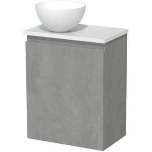 Toiletmeubel met waskom | 41 cm Lichtgrijs beton Greeploos front Mat wit Solid surface waskom Hoogglans wit blad