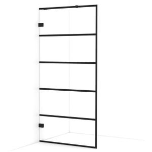 Diamond Inloopdouche | 90 cm Mat zwart Helder met 6 zwarte strepen Vaste wand