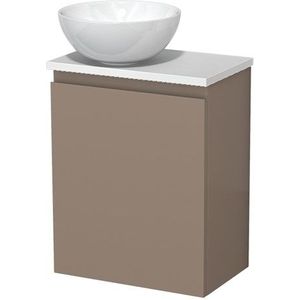 Toiletmeubel met waskom | 41 cm Taupe Greeploos front Hoogglans wit Keramiek waskom Hoogglans wit blad