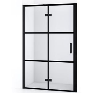 Diamond Douchedeur | 120 cm Mat zwart Helder met 4 zwarte strepen Draaideur