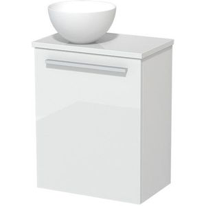 Toiletmeubel met waskom | 41 cm Hoogglans wit Vlak front Mat wit Solid surface waskom Hoogglans wit blad