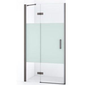 Diamond Douchedeur | 100 cm Zwart metaal Helder met matte strook Draaideur