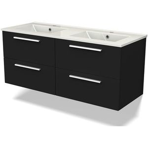 Canto Badkamermeubel met wastafel | 120 cm Zwart front Keramiek 4 lades