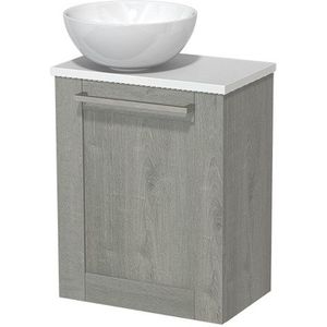 Toiletmeubel met waskom | 41 cm Grijs eiken Kader front Hoogglans wit Keramiek waskom Hoogglans wit blad