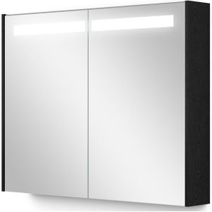 Spiegelkast Met Verlichting Modulo 90x70cm Zwart Eiken