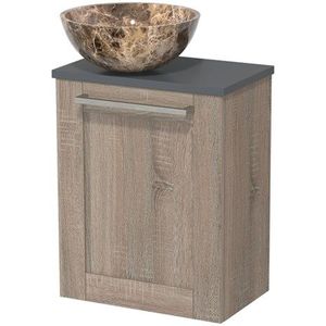 Toiletmeubel met waskom | 41 cm Eiken Kader front Dark emperador Natuursteen waskom Donkergrijs blad