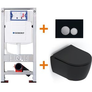 Toiletset Mat zwart Verkort met Easy Clean + Geberit UP320 inbouwreservoir