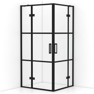 Diamond Douchecabine | 100x90 cm Mat zwart Helder met 4 zwarte strepen Draaideur Rechthoek