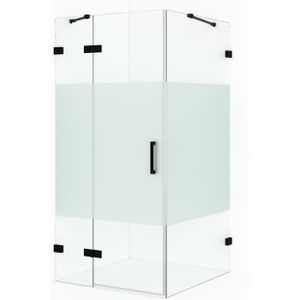 Diamond Douchecabine | 100x100 cm Mat zwart Helder met matte strook Draaideur Vierkant