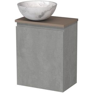 Toiletmeubel met waskom | 41 cm Lichtgrijs beton Greeploos front Wit marmer Natuursteen waskom Taupe blad