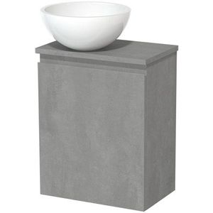Toiletmeubel met waskom | 41 cm Lichtgrijs beton Greeploos front Hoogglans wit Mineraalmarmer waskom Lichtgrijs beton blad