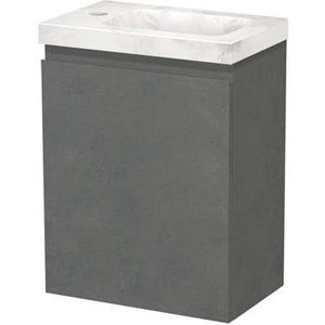 Modulo Pico Toiletmeubel met wastafel | 41 cm Donkergrijs beton Greeploos front Wit marmer wastafel Natuursteen