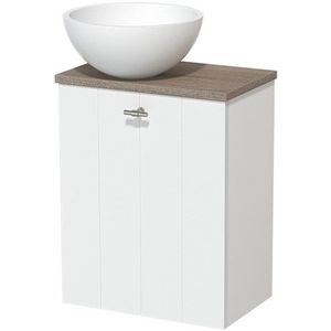 Toiletmeubel met waskom | 41 cm Mat wit Lamel front Mat wit Solid surface waskom Eiken blad