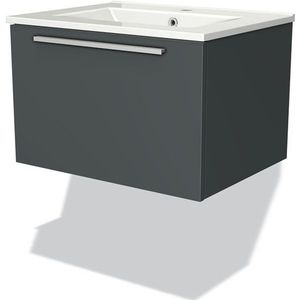 Modulo Badkamermeubel met wastafel | 60 cm Donkergrijs Vlak front Keramiek 1 lade