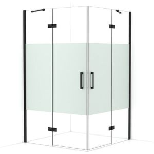 Diamond Douchecabine | 120x120 cm Mat zwart Helder met matte strook Draaideur Vierkant