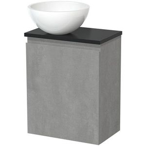 Toiletmeubel met waskom | 41 cm Lichtgrijs beton Greeploos front Hoogglans wit Mineraalmarmer waskom Mat zwart blad