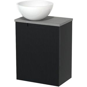 Toiletmeubel met waskom | 41 cm Mat zwart Lijn front Glanzend wit Mineraalmarmer waskom Lichtgrijs beton blad