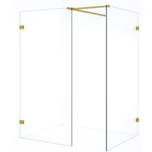 Diamond Inloopdouche | 120x90 cm Goud Helder glas 2 vaste wanden