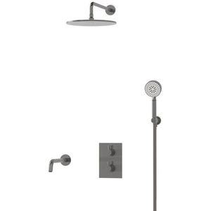 Radius Inbouw Badkraan met regendouche | Zwart metaal Thermostatisch
