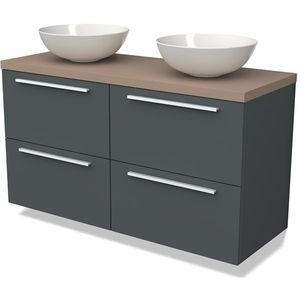 Modulo Plato Badkamermeubel voor waskom | 120 cm Donkergrijs Vlak front Taupe blad 4 lades