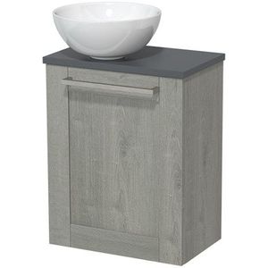 Toiletmeubel met waskom | 41 cm Grijs eiken Kader front Hoogglans wit Keramiek waskom Donkergrijs blad