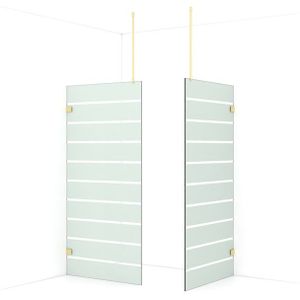Diamond Inloopdouche | 100x100 cm Lichtgoud Helder met matte strepen 2 vaste wanden