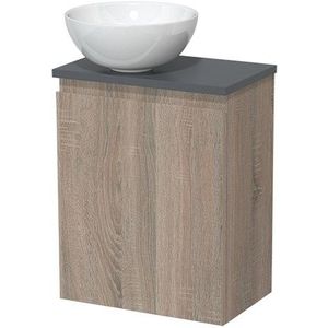 Toiletmeubel met waskom | 41 cm Eiken Greeploos front Hoogglans wit Keramiek waskom Donkergrijs blad