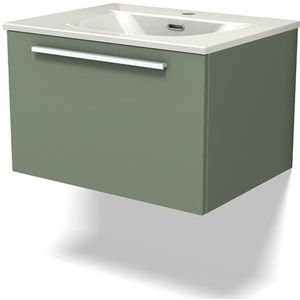 Modulo Badkamermeubel met wastafel | 60 cm Saliegroen Vlak front Keramiek 1 lade