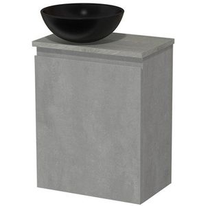 Toiletmeubel met waskom | 41 cm Lichtgrijs beton Greeploos front Mat zwart Keramiek waskom Grijs eiken blad